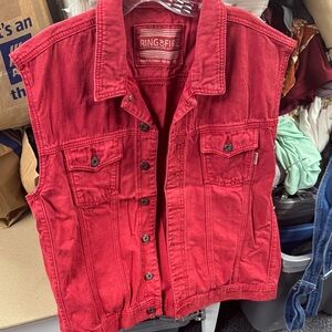 Ring of fire denim vest xxl // 121814